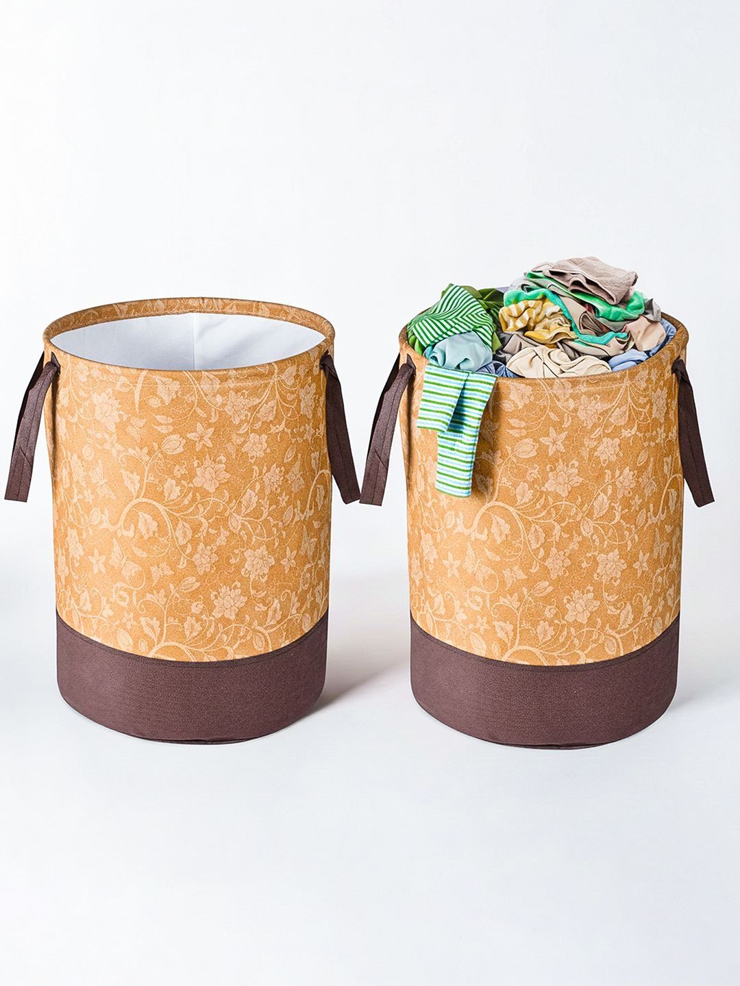 Aura Set of 2 Brown & Orange Printed Foldable Laundry Bag 45 L-image-20