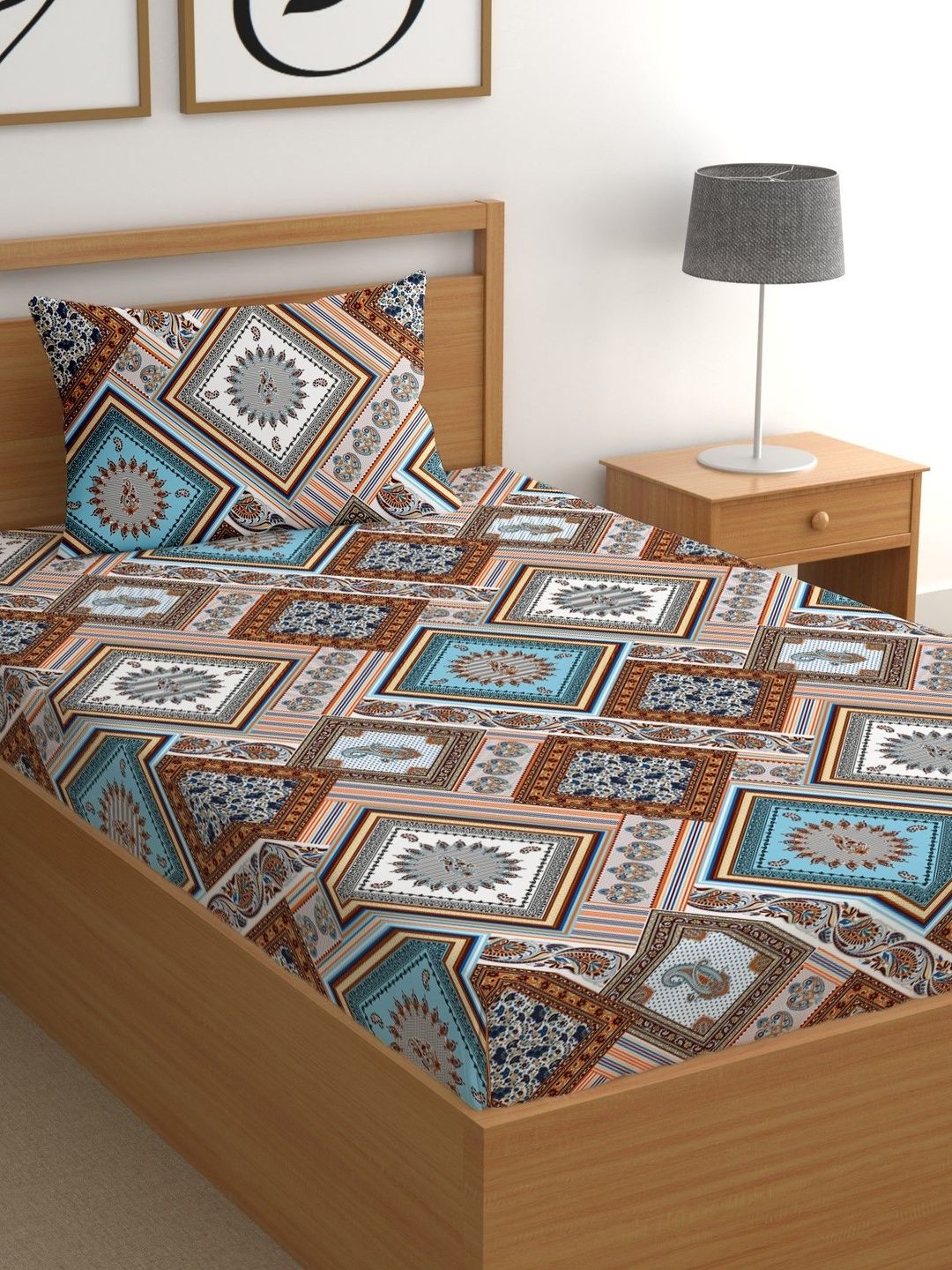 CG HOMES Multicoloured Geometric 210 TC Single Bedsheet with 1 Pillow Covers-image-40
