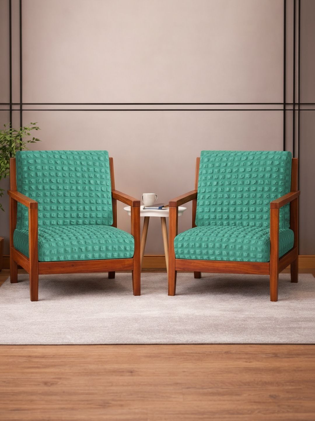 Cortina Green & Teal Polyester Blend 2 Piece Sofa Cover Without Arms-picture-14