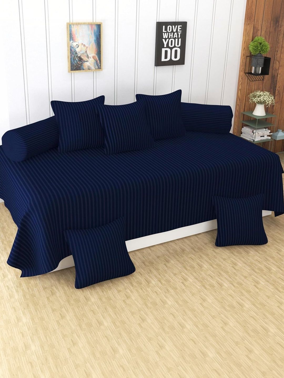 Aura Set Of 8 Navy-Blue Striped Cotton Diwan Set-picture-41