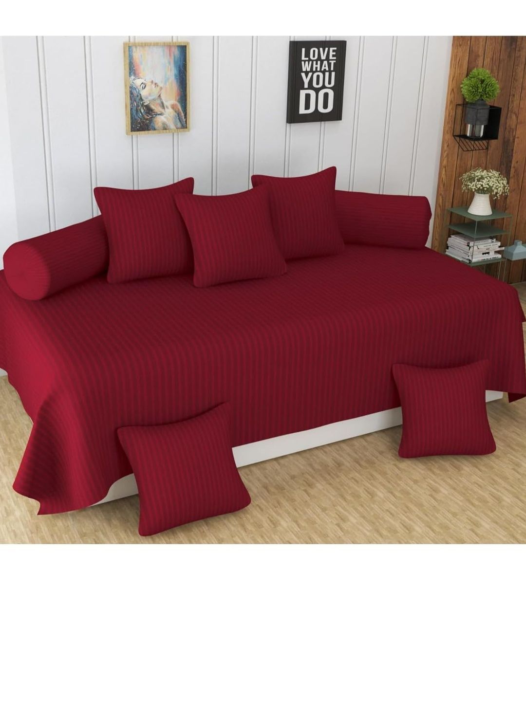 Myntra Elegant Homes Red Striped Cotton Diwan Set-image-14