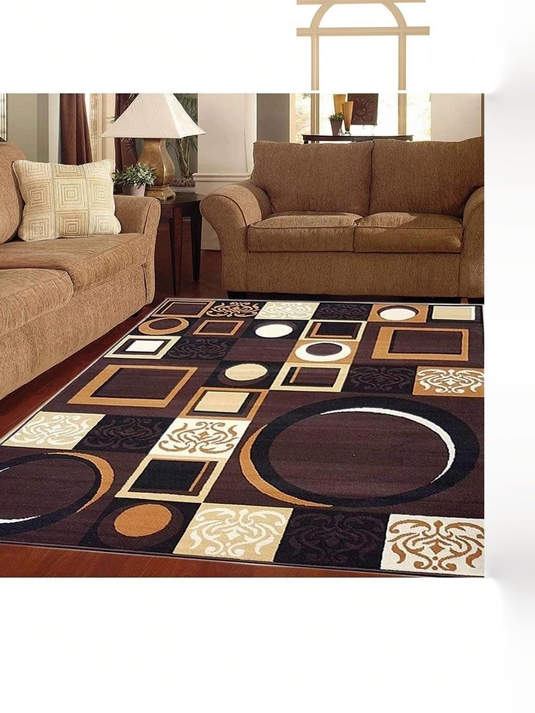 KAYNAT CARPET Brown Geometric Anti-Skid Polypropylene Carpet-image-16