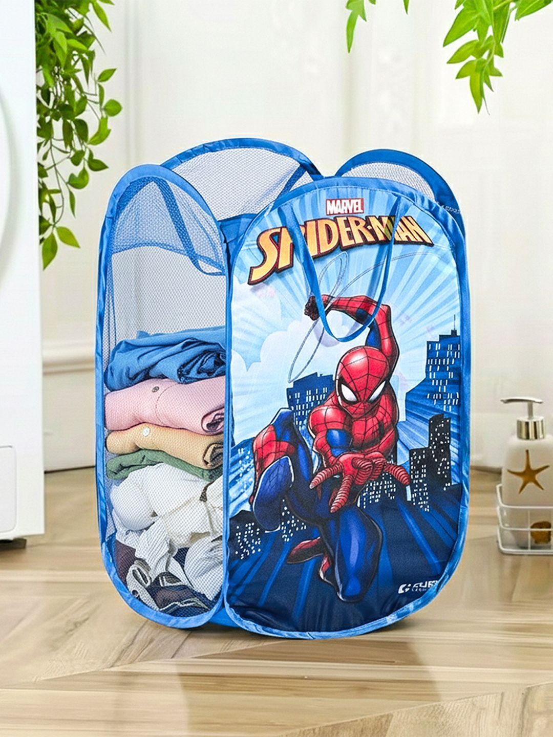 Kuber Industries Blue & Red Printed Foldable Laundry Bag With Handle - 30L-picture-18