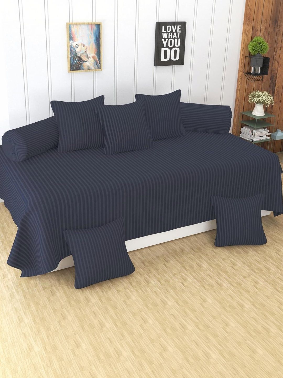 Myntra Elegant Homes Navy-Blue Striped Cotton Diwan Set-picture-23