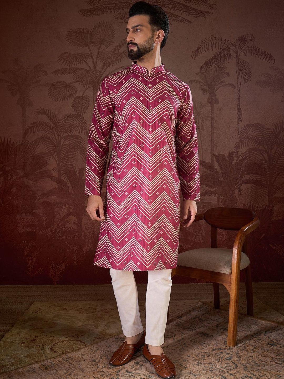 House of Pataudi Printed Mandarin Collar Calf Length Straight Kurtas-picture-34