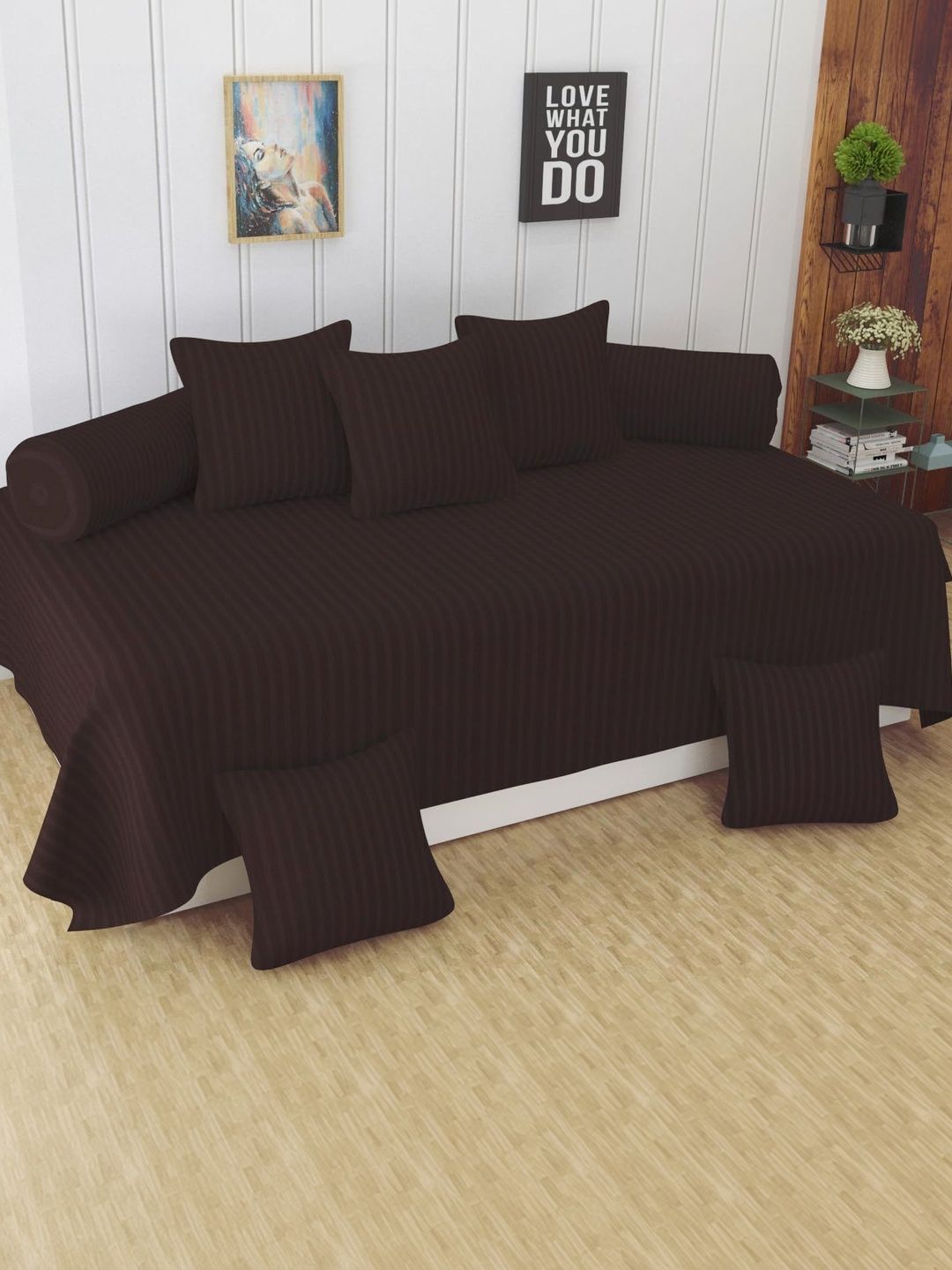 Myntra Elegant Homes Brown Striped Cotton Diwan Set-picture-12