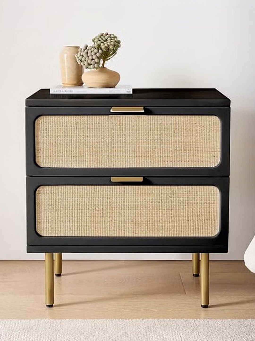 THE ATTIC Black & Beige Wooden Bedside Table