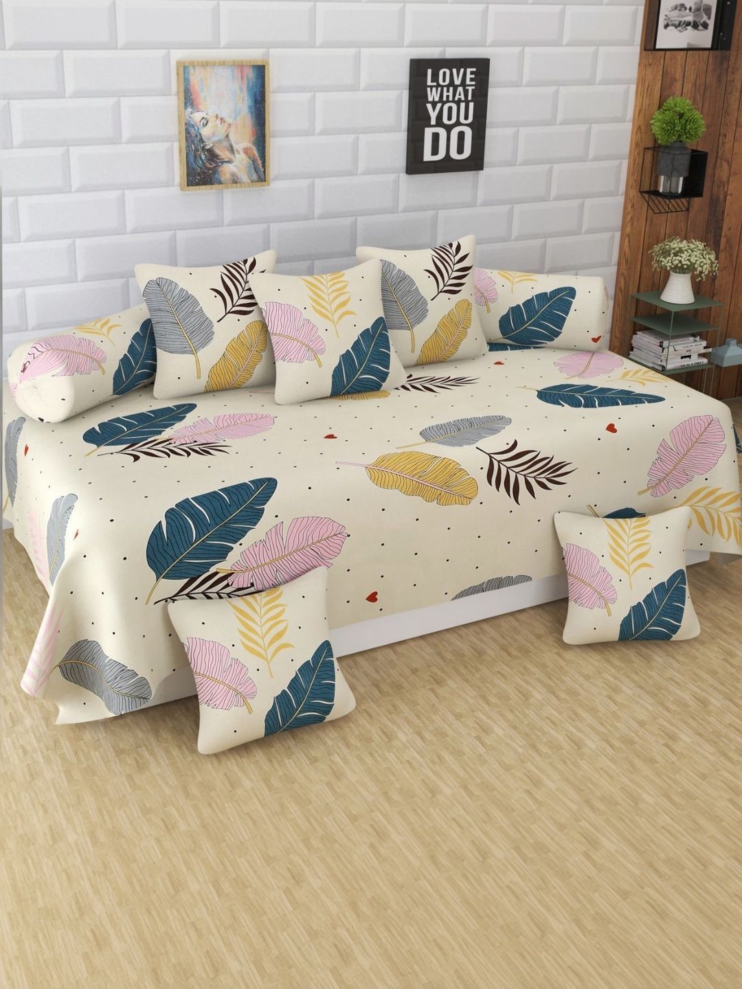 Myntra Elegant Homes Off-White Printed Cotton Diwan Set-picture-10