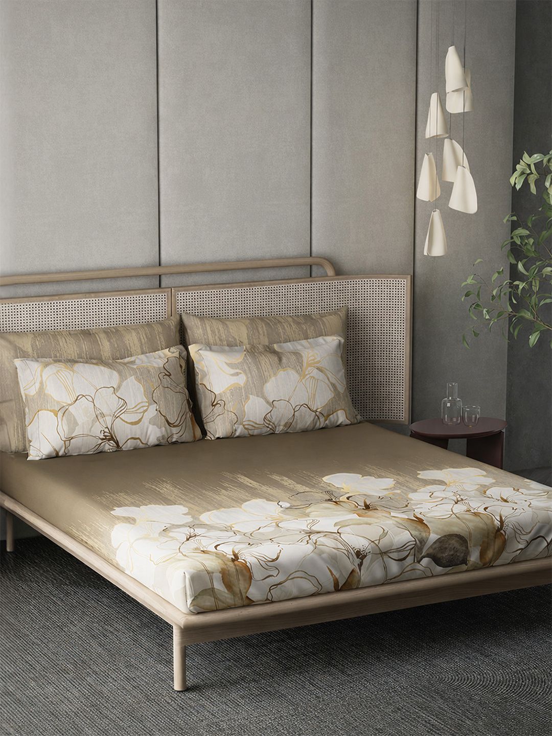 BOMBAY BEDDING COMPANY Green Floral Cotton 210TC Super King Bedsheet with 4 Pillow Covers-image-37