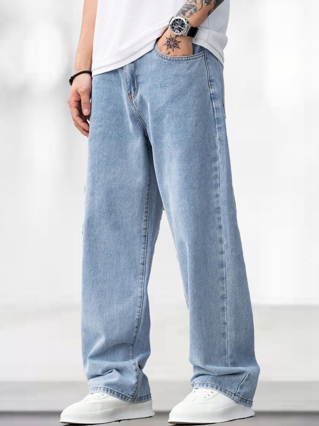Metronaut Men Mid-Rise Light Fade Acid Wash Jeans-picture-44
