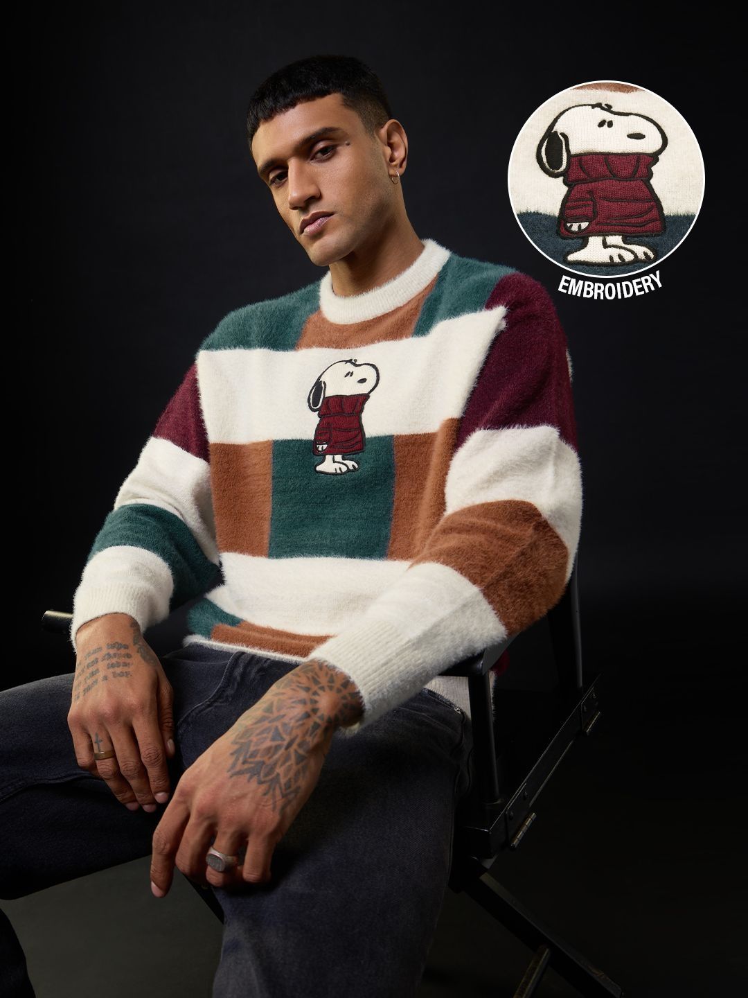 The Souled Store Men Colourblocked Pullover with Embroidered Detail