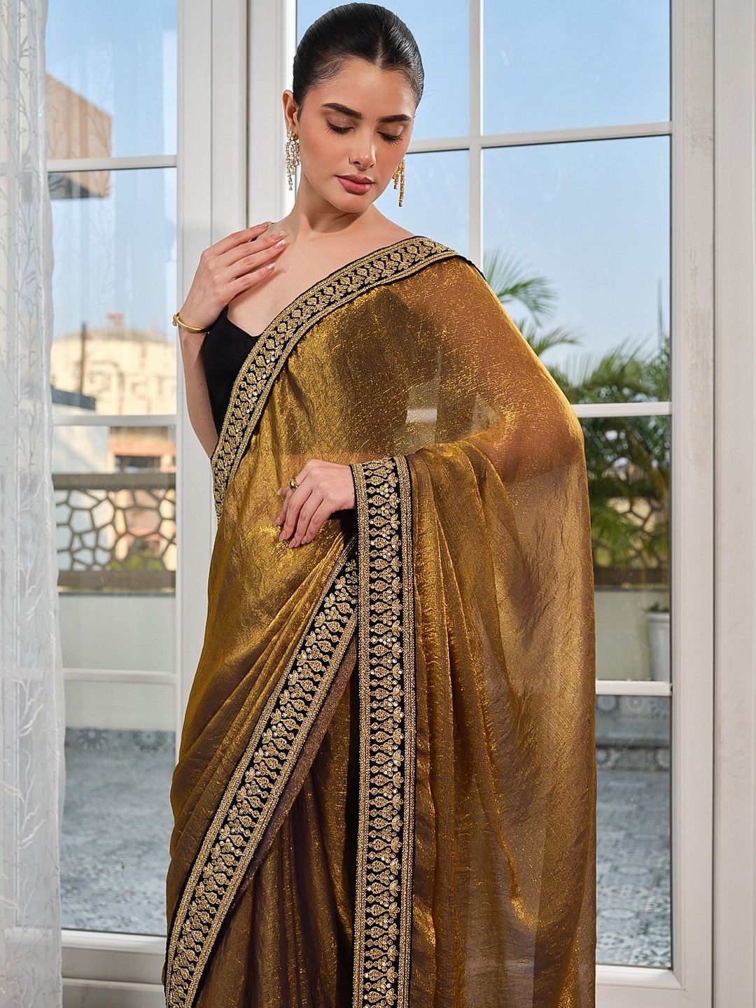Mitera Embellished Embroidered Tissue Heavy Work Saree
