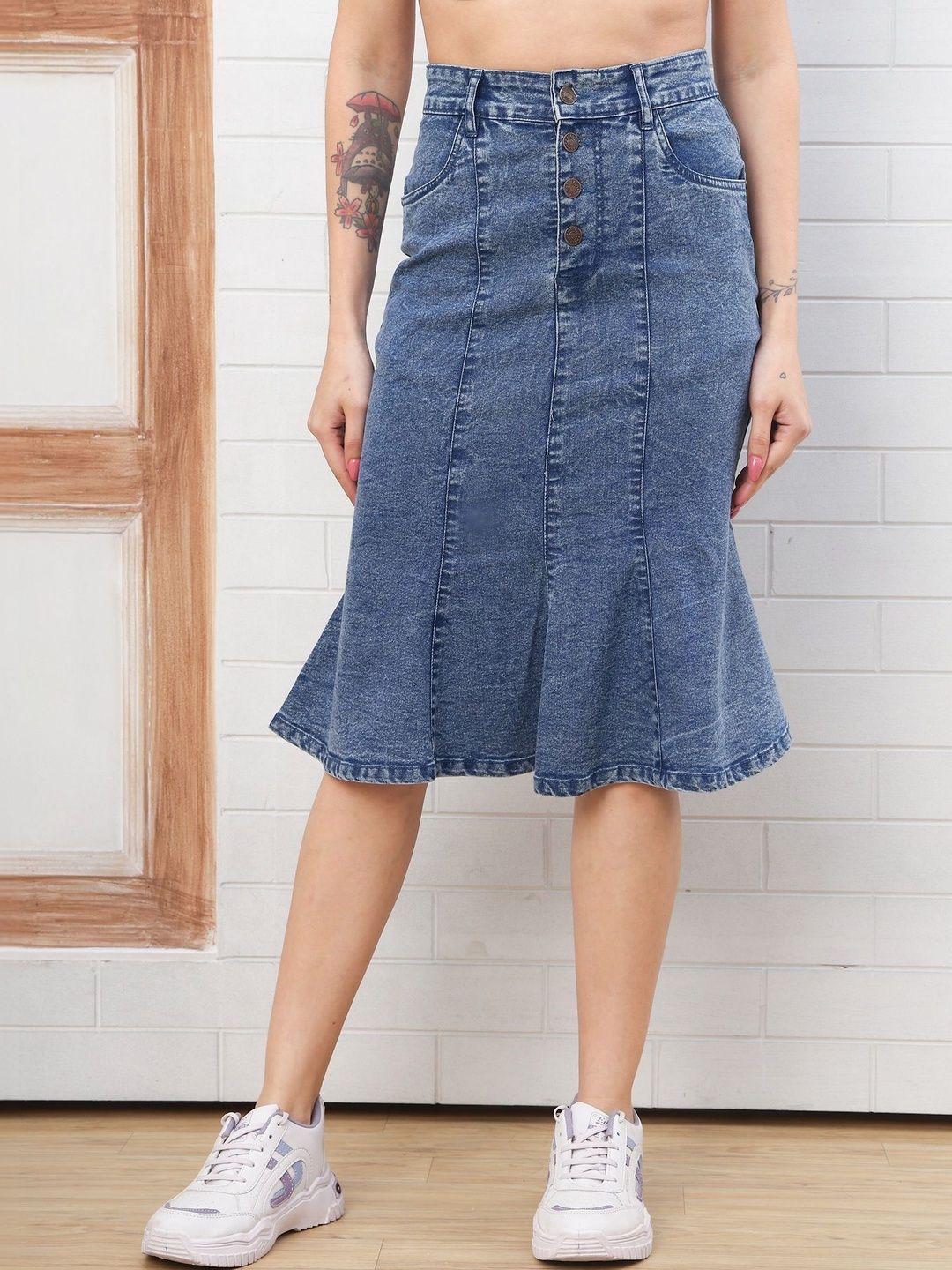 DOZER Women Denim Blend Midi Tulip Skirt-picture-41