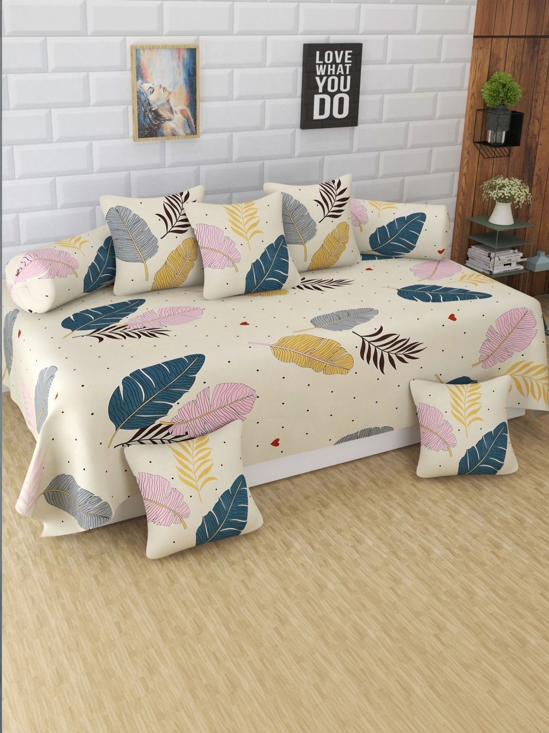 Aura Set Of 8 Off-White Printed Cotton Diwan Set-picture-43