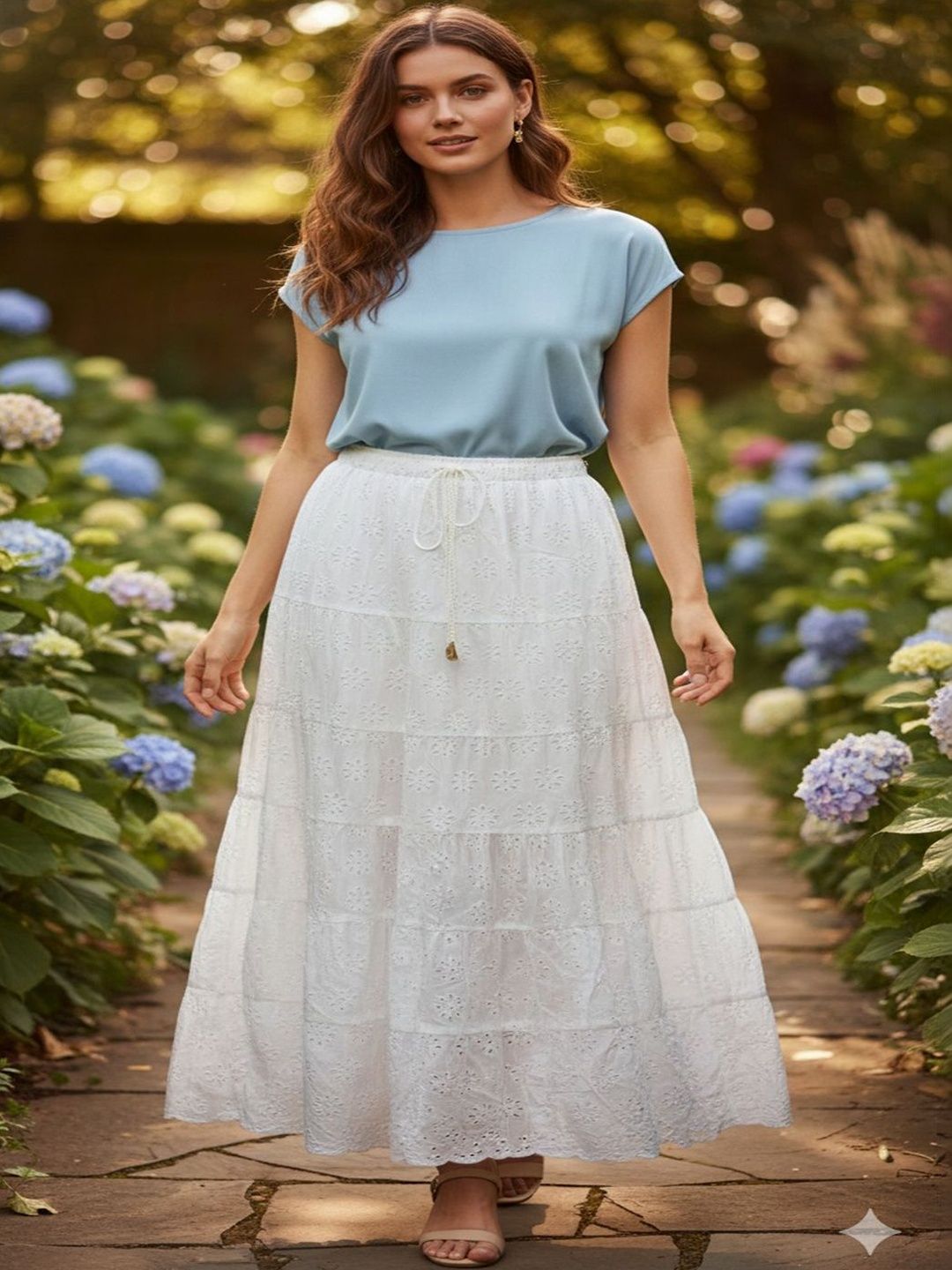 URBAN KANYA Self Design Chickankari Cotton Maxi Flared Skirt-image-25