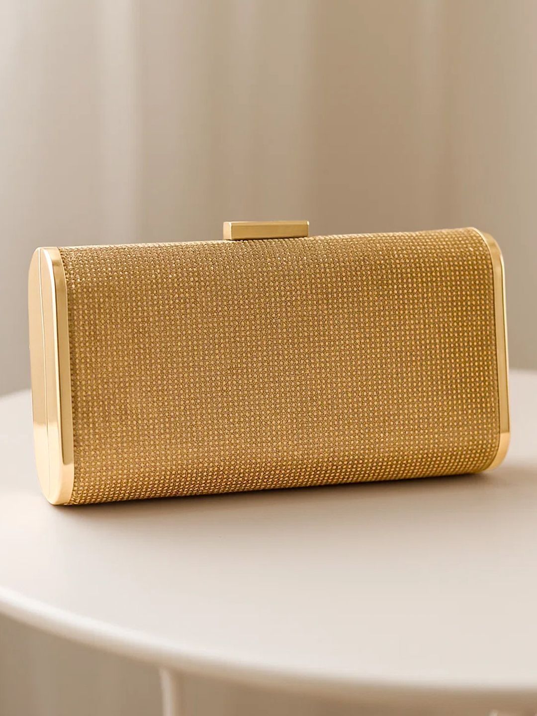 Rubans Textured Metal Frame Structured Clutch Bag with Top Handle-picture-32