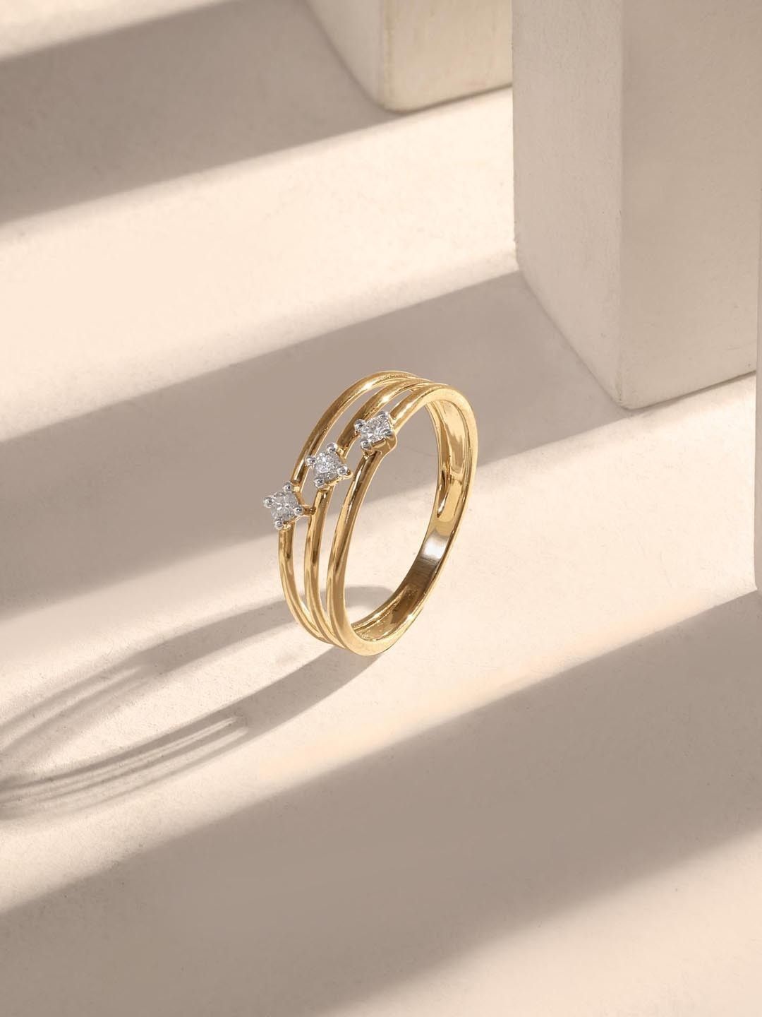 Mia by Tanishq Women 14 KT Yellow Gold Diamond Trinity Gleam Ring-image-8