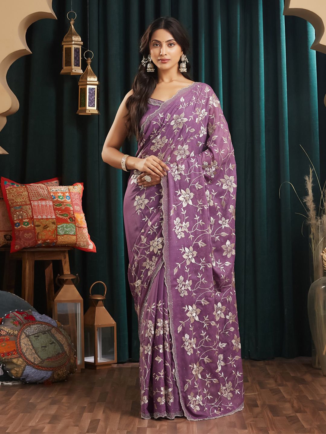 kasee Floral Embroidered Heavy Work Saree