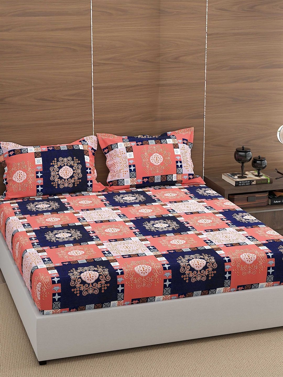 Pure Decor Multicoloured & Blue Ethnic Motifs King Bedsheet with 2 Pillow Covers-image-6