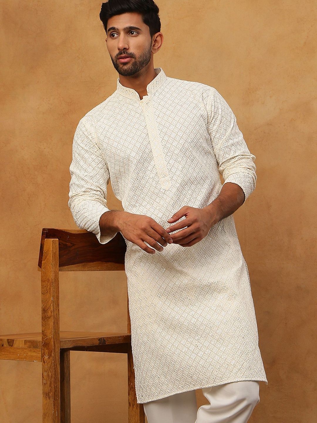 Jompers Men Geometric Embroidered Thread Work Kurta-picture-25