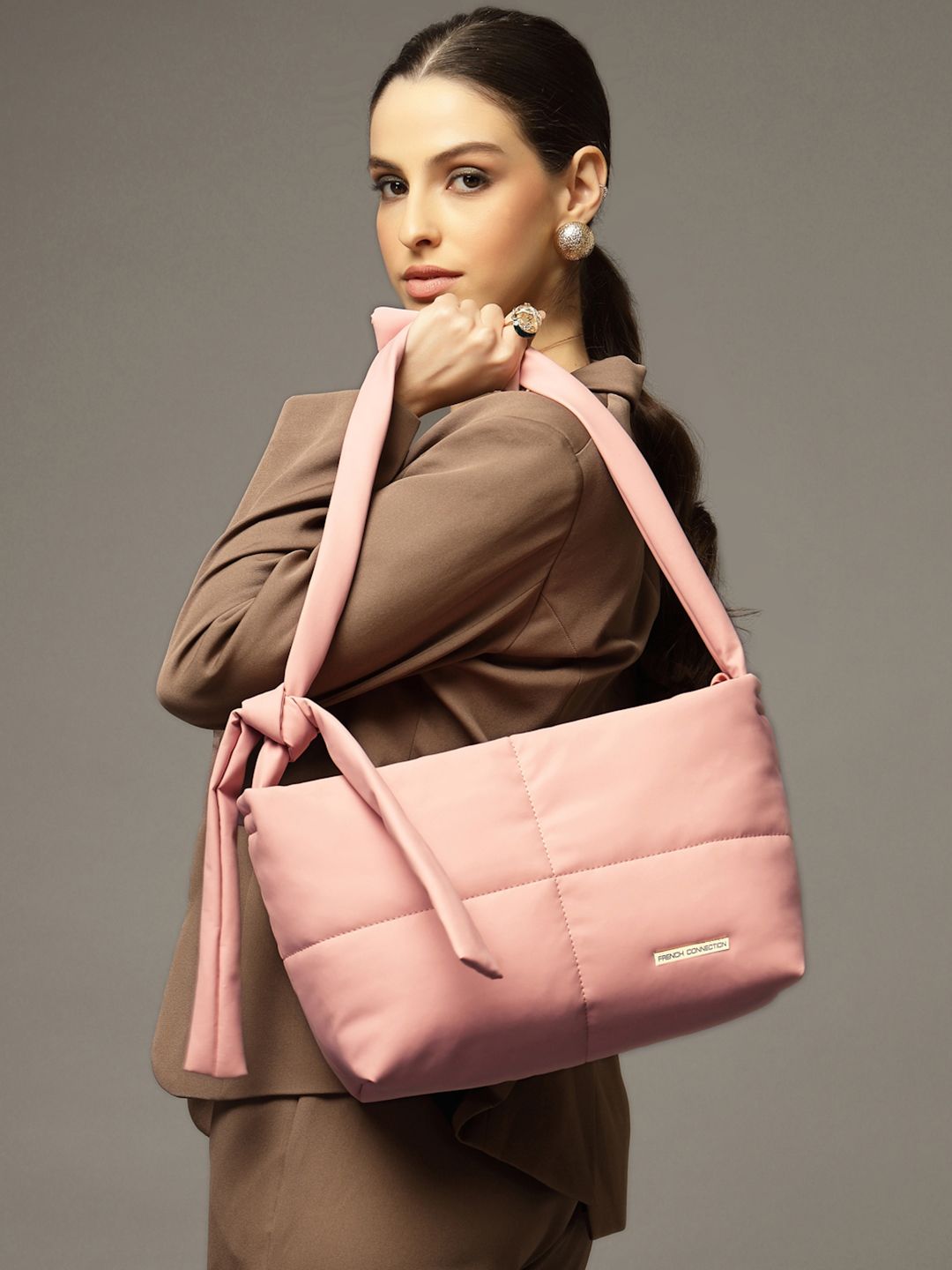 French Connection PU Structured Shoulder Bag with Quilted-picture-23