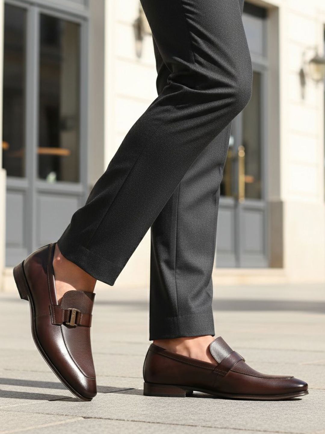 Bugatti Textured Leather Round Toe Slip-On Loafers-image-46