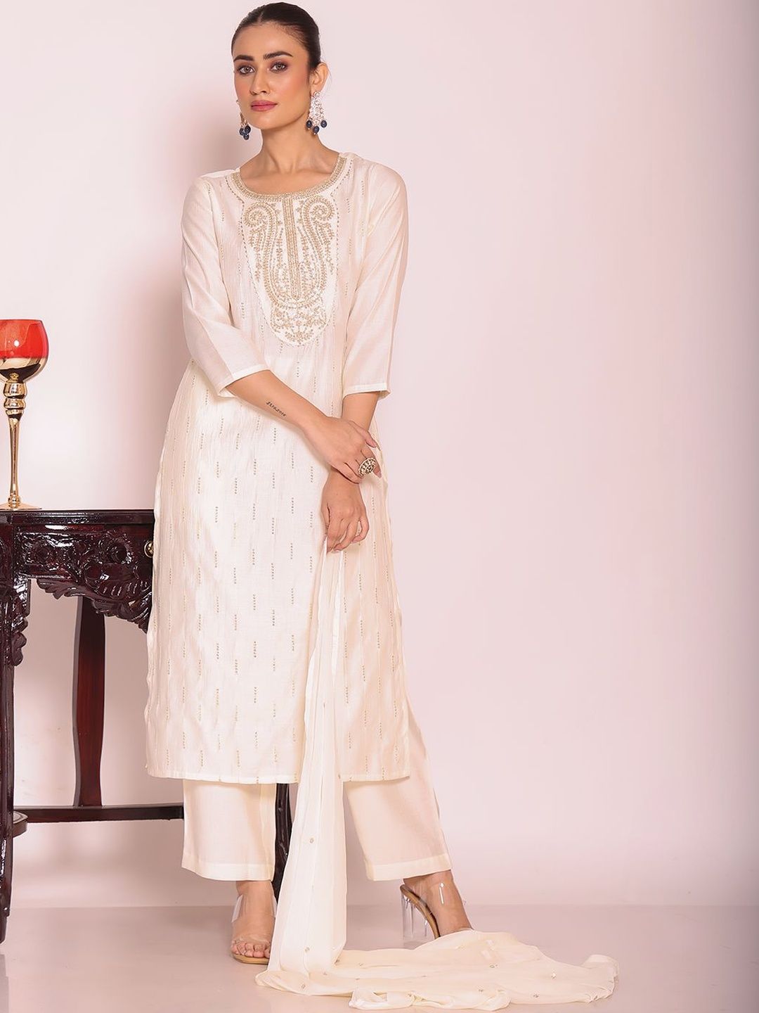Kalista Women Ethnic Motifs Embroidered Regular Thread Work Kurta with Trousers & With Dupatta-picture-13