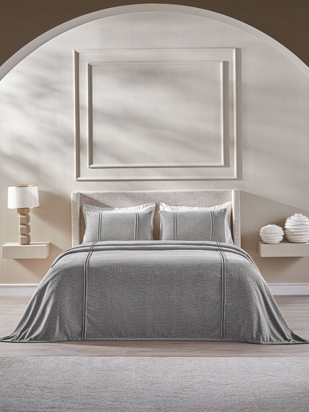DDecor Grey Solid Cotton 3 Piece Double King Regular Bedding Set