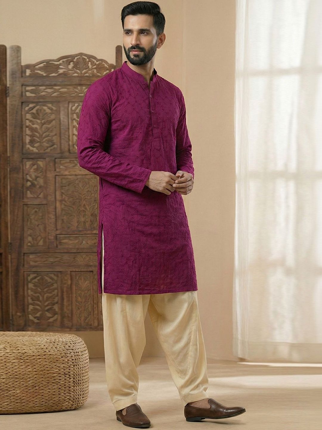 CHHAAP Men Ethnic Motifs Embroidered Regular Thread Work Kurta with Salwar-picture-37