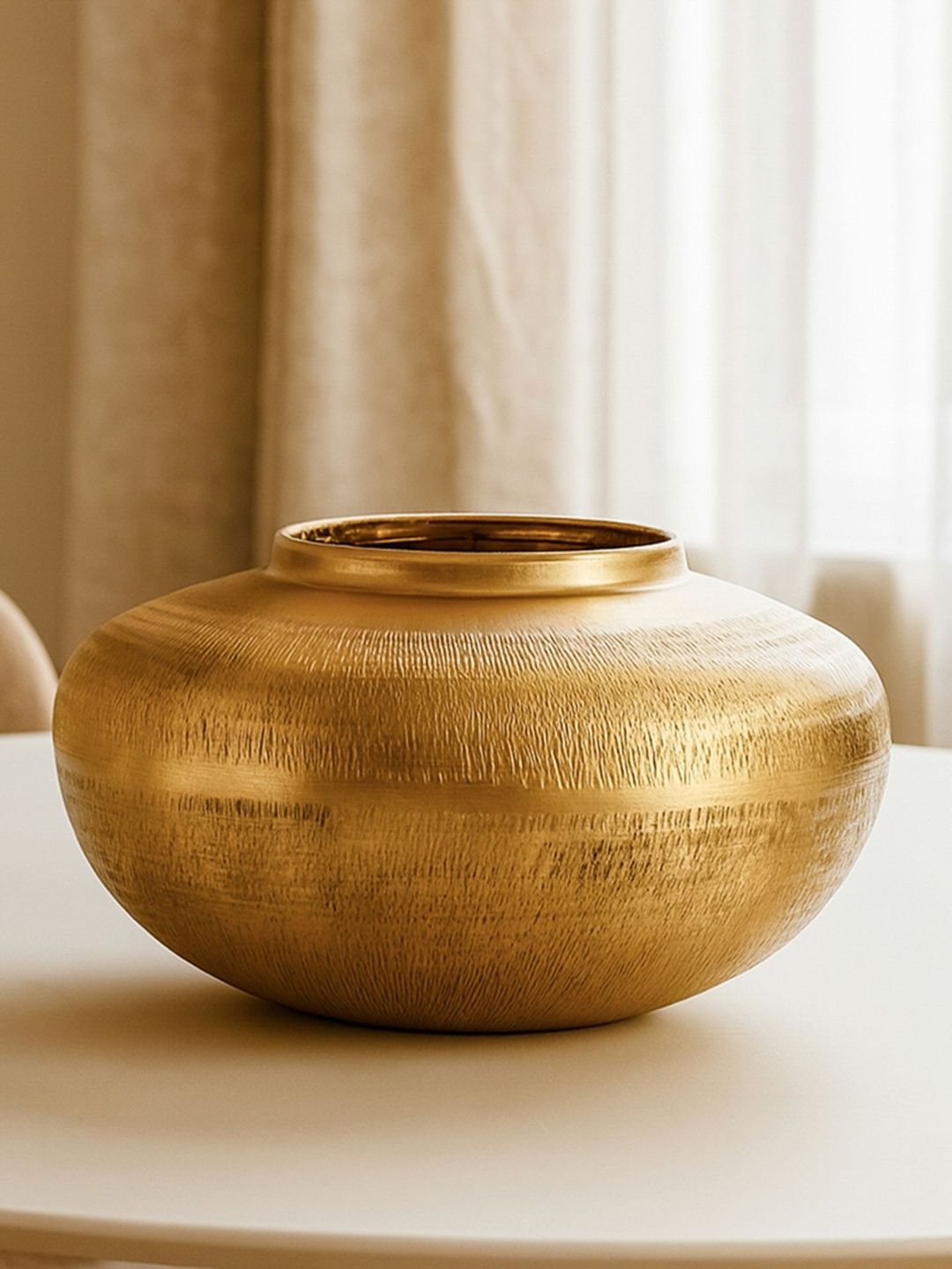 HABERE INDIA Yellow Metal Tabletop Vase-picture-55