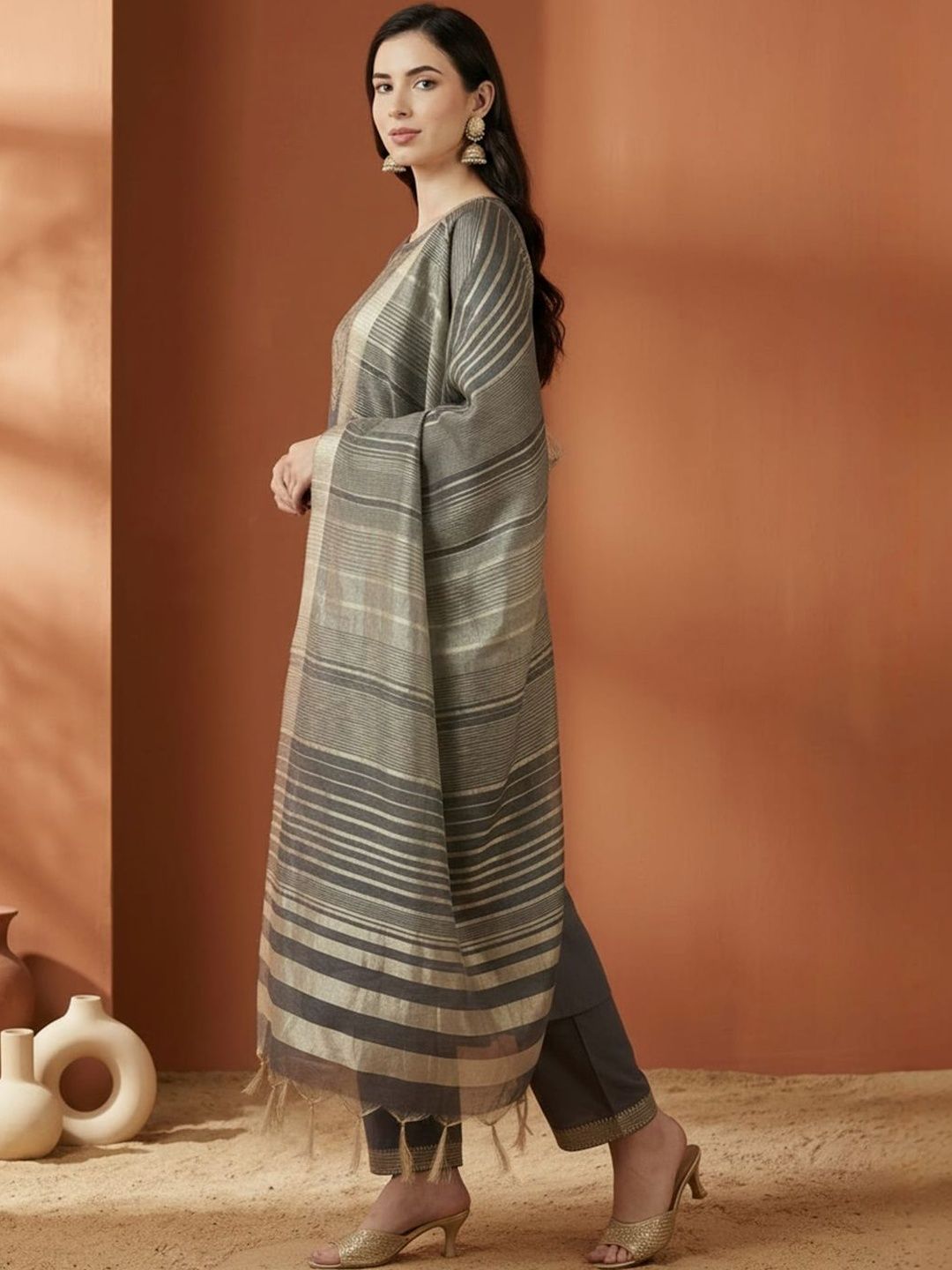 Indo Era Striped Art Silk Dupatta with Zari-picture-23