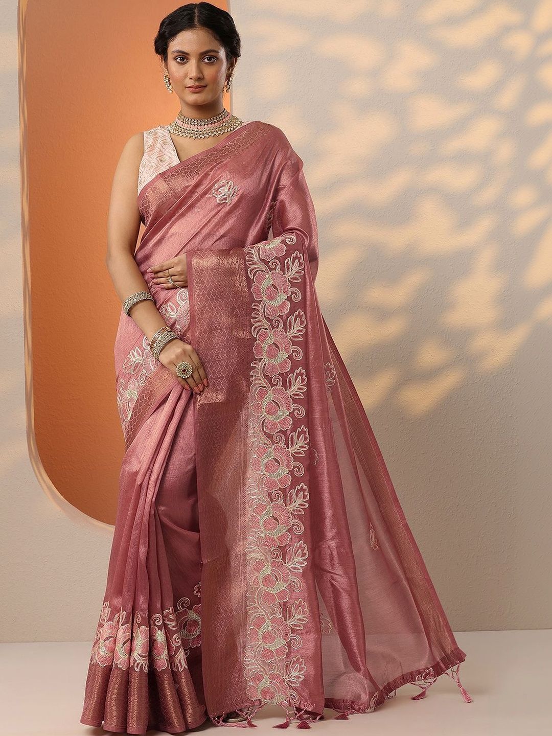 Libas Floral Embroidered Silk Blend Designer Saree-picture-14