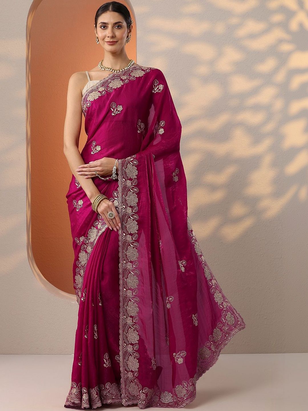 Libas Embellished Embroidered Organza Heavy Work Saree