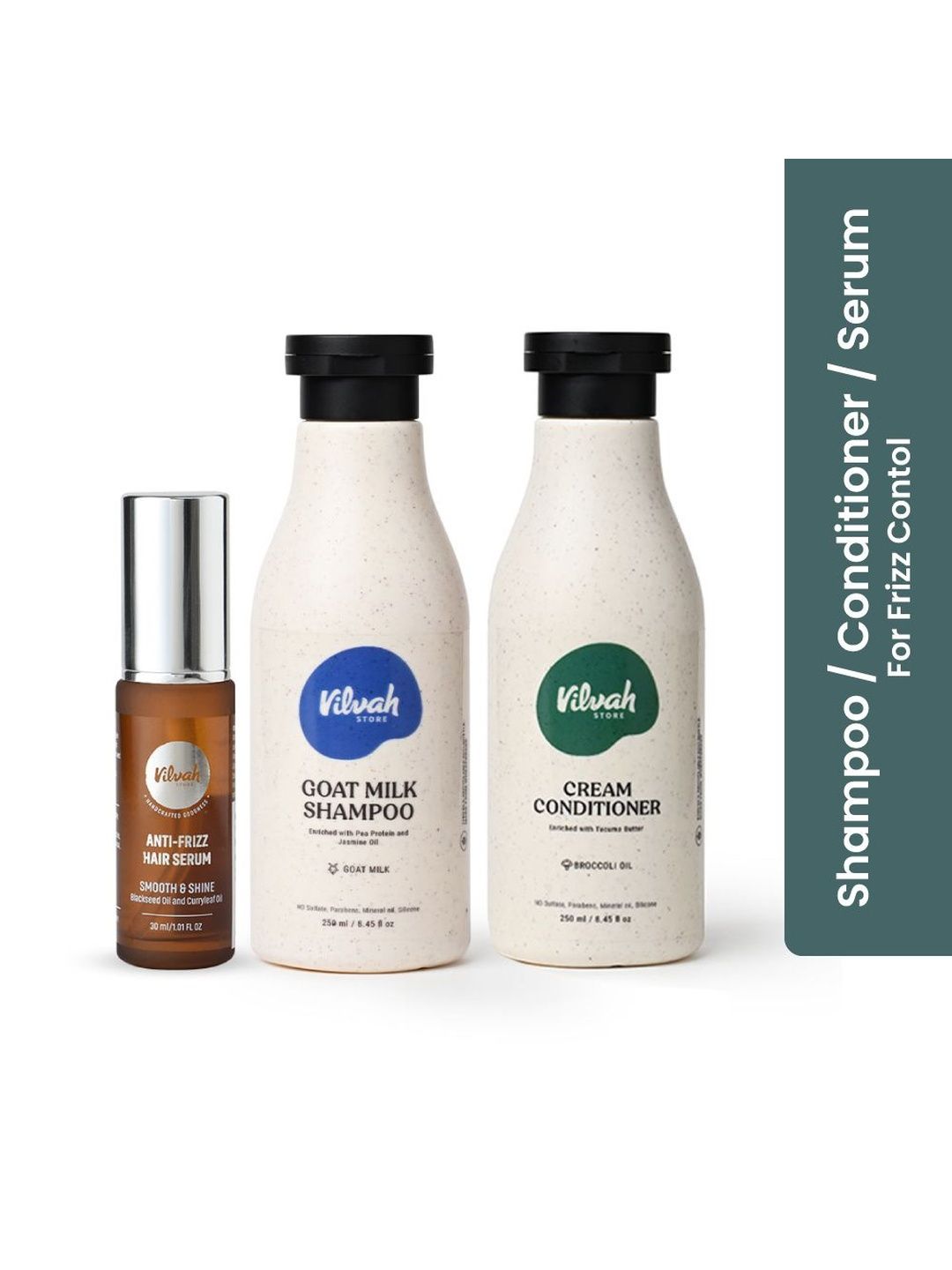 Vilvah Store Set Of 3 Goat Milk Shampoo- Conditioner- 250 ml Each & Hair Serum- 30 ml-picture-35