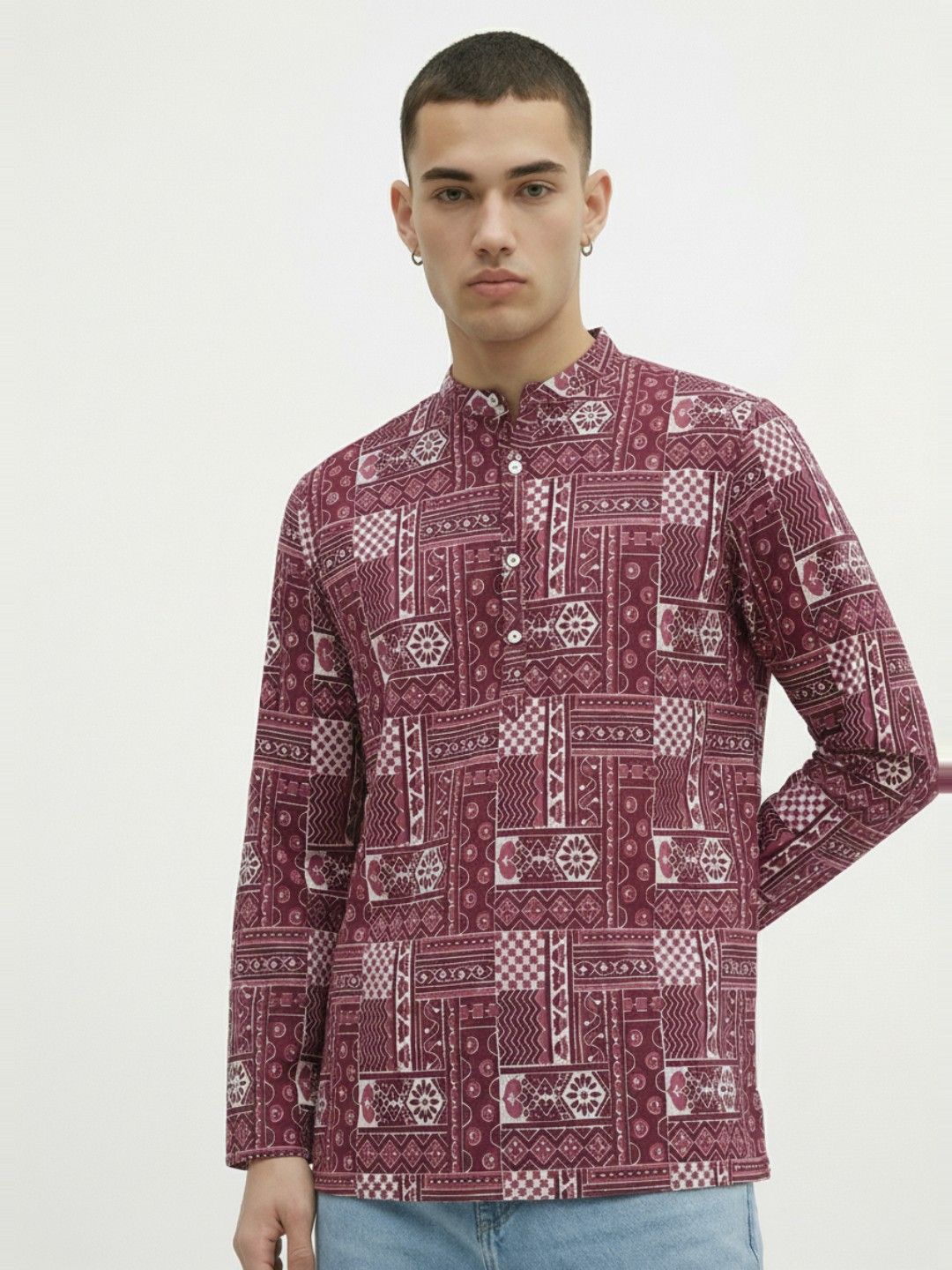 Anouk Rustic Ethnic Motifs Printed Band Collar Straight Kurta-picture-37
