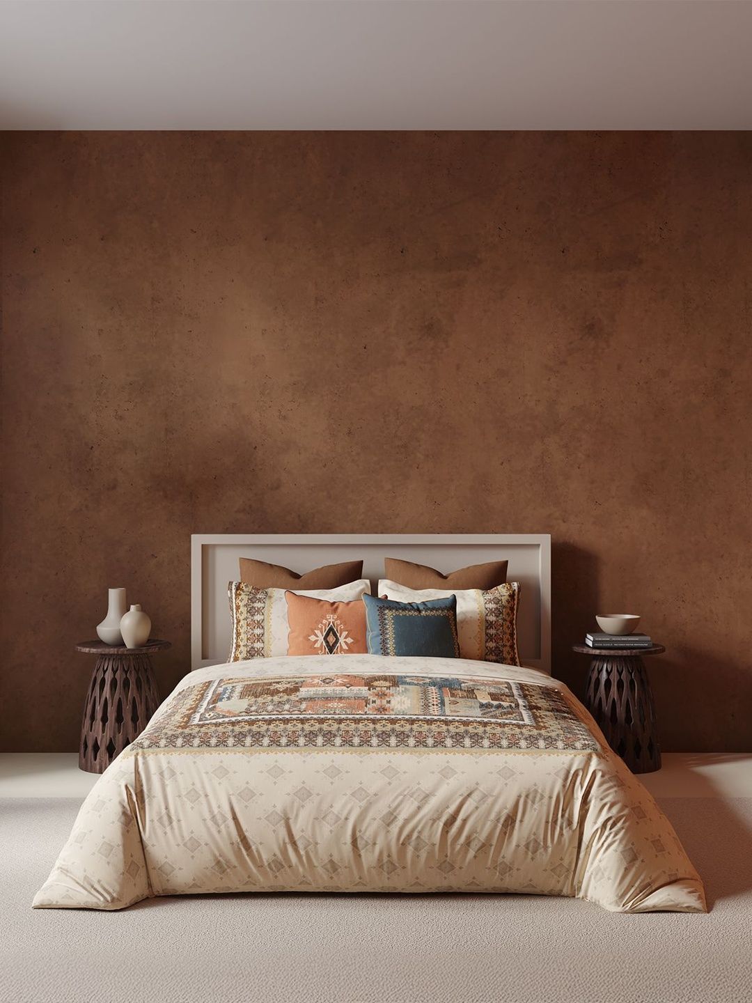 DDecor Brown & Grey Ethnic Motifs Cotton 8 Piece Double King Regular Bedding Set-image-35