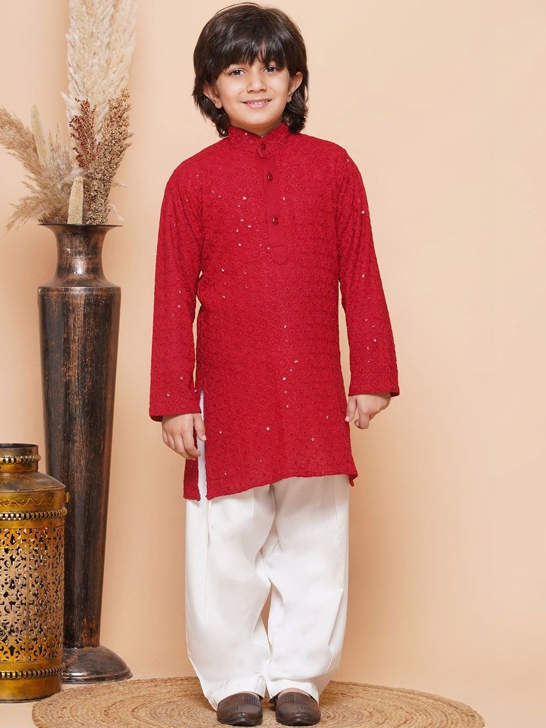 Aj DEZInES Boys Ethnic Motifs Embroidered Regular Sequinned Kurta with Patiala-image-34