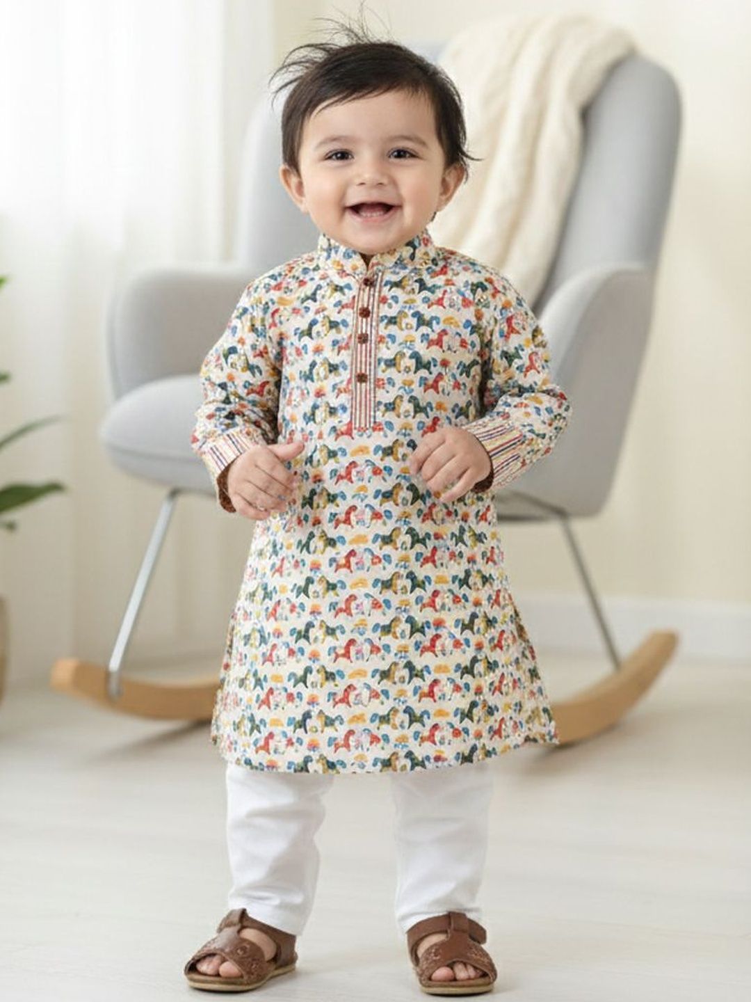 Sangria Boys Printed Pure Cotton Round Neck Kurta & Pyjamas-picture-31