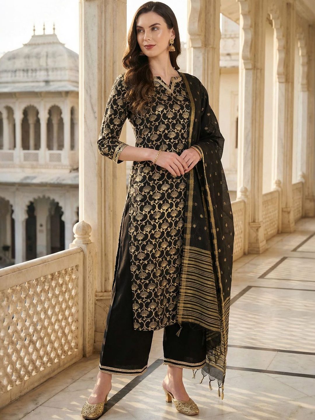 Indo Era Ethnic Motifs Woven Design Organza Dupatta with Zari-image-28