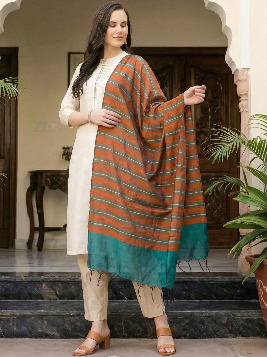 Indo Era Striped Art Silk Dupatta-picture-26