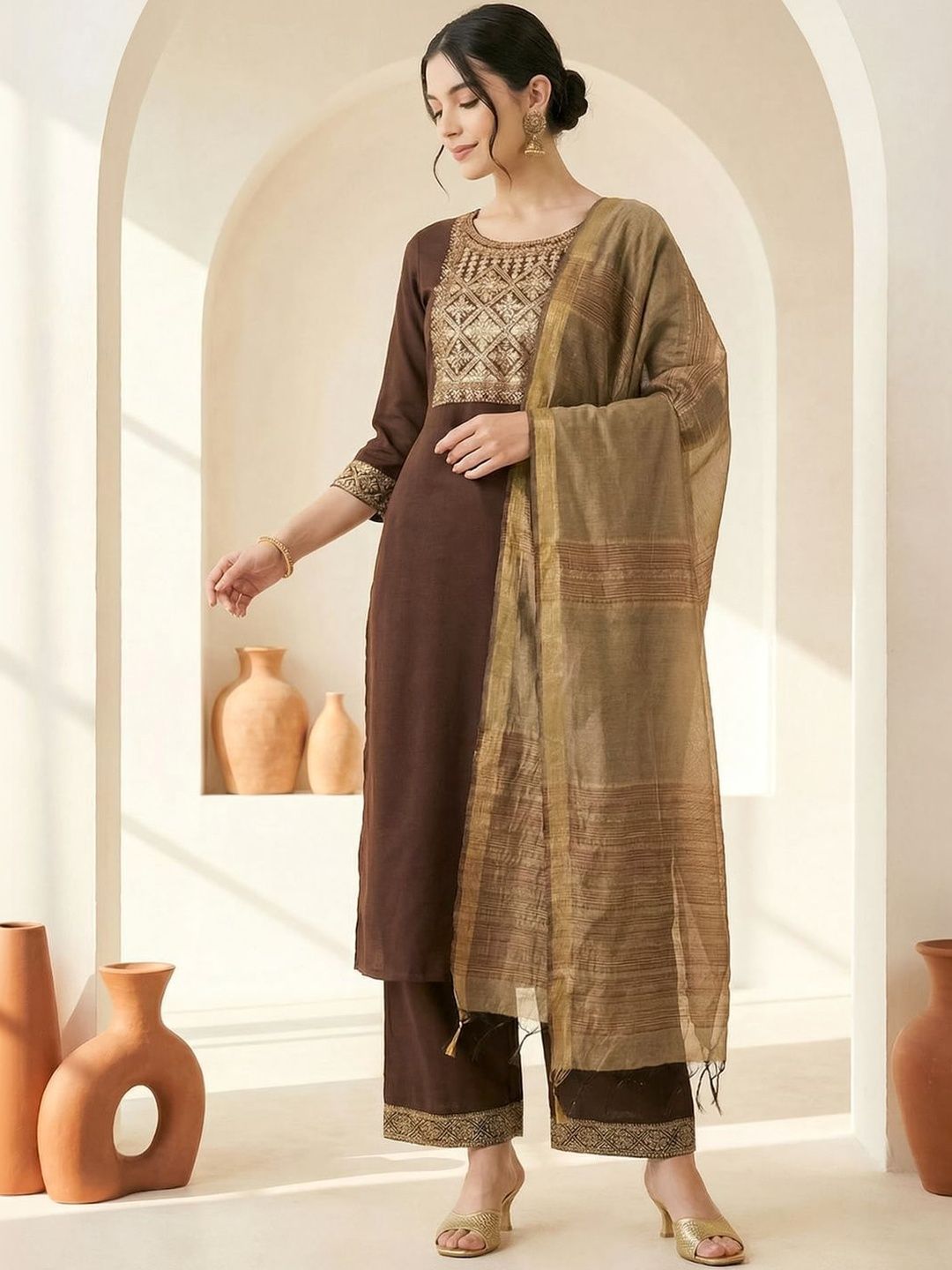 Indo Era Woven Design Dupatta with Zari-image-38