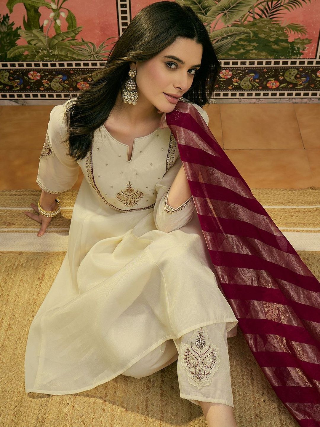 Sangria Embroidered Round Neck Kurta & Patiala With Dupatta-picture-12