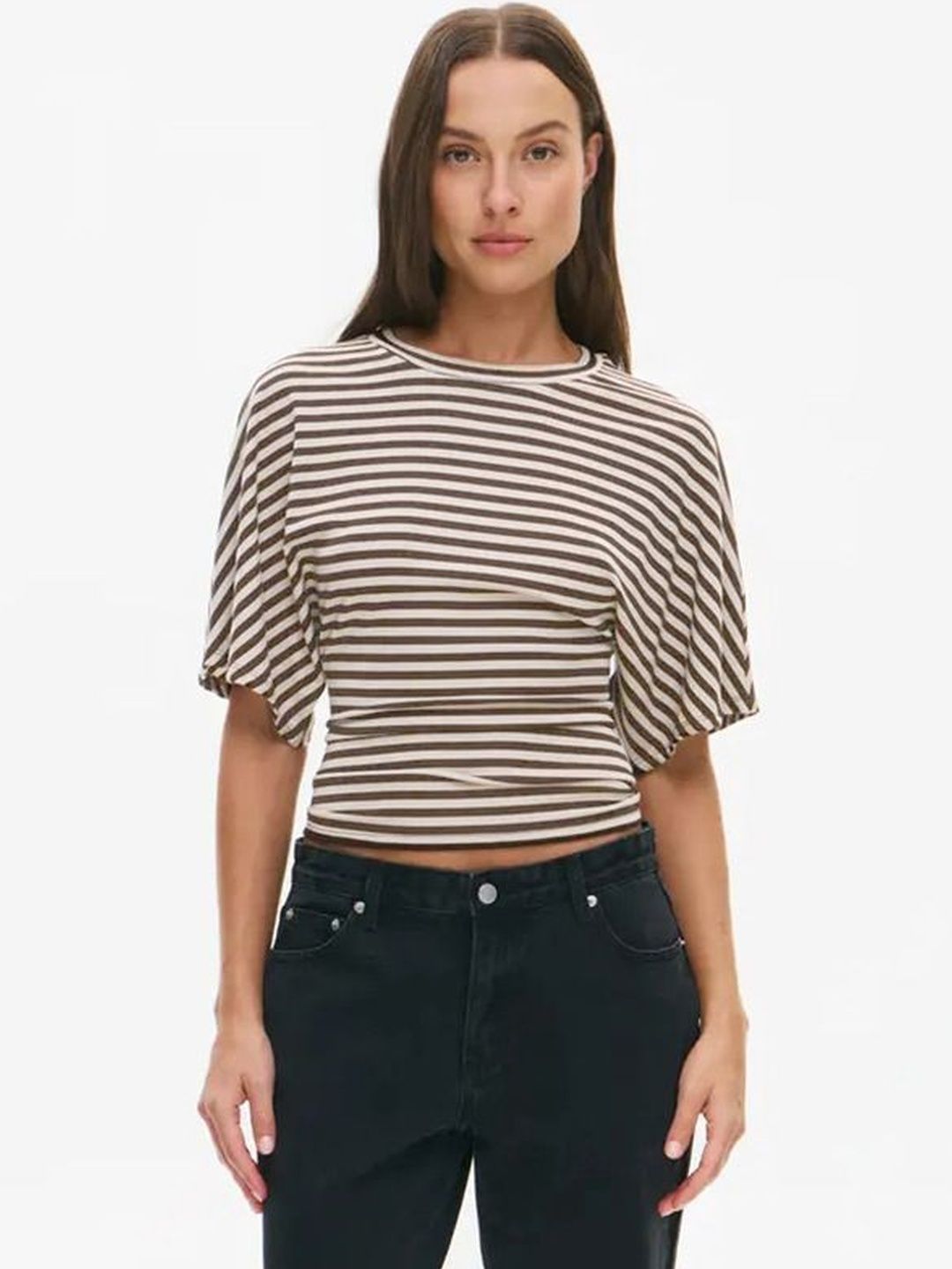 StyleCast x Revolte Striped Flutter Sleeve Top-image-38