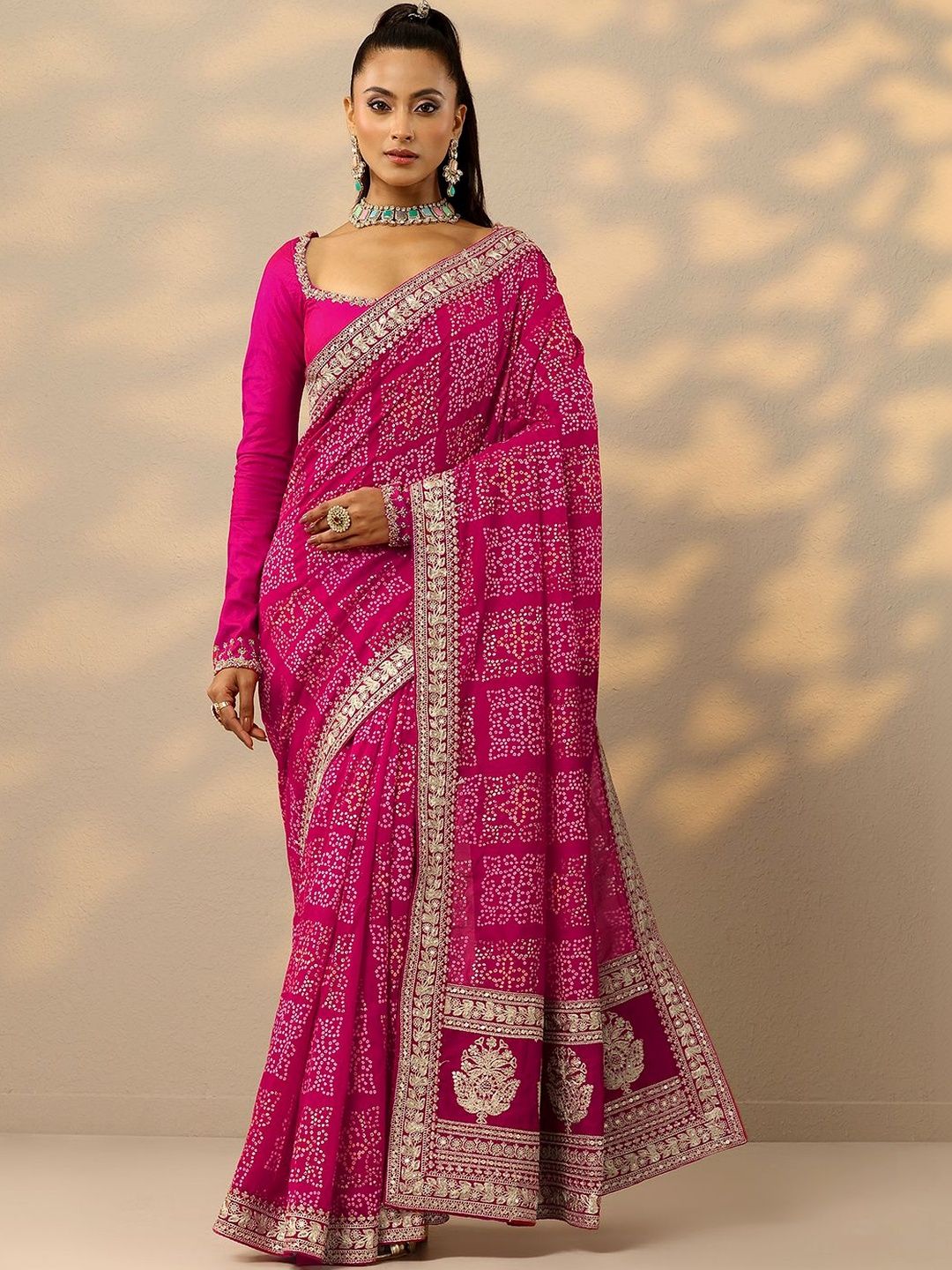 Libas Bandhani Zari Silk Blend Heavy Work Saree-picture-14