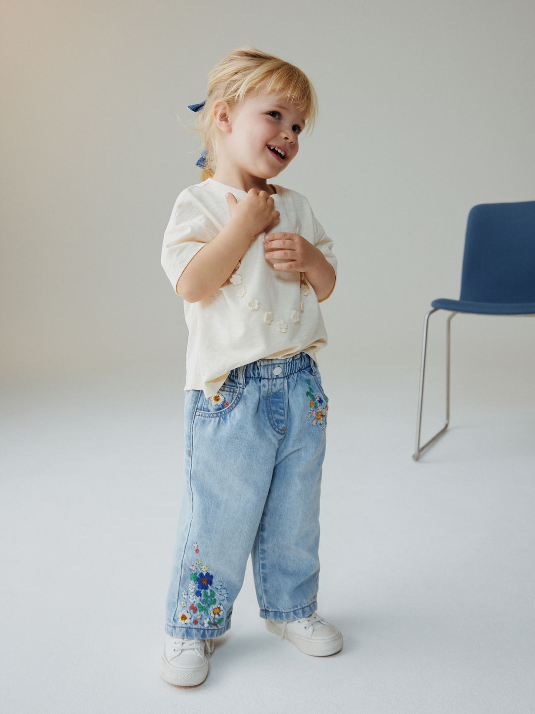 NEXT Girls Floral Embroidered Pure Cotton Jeans