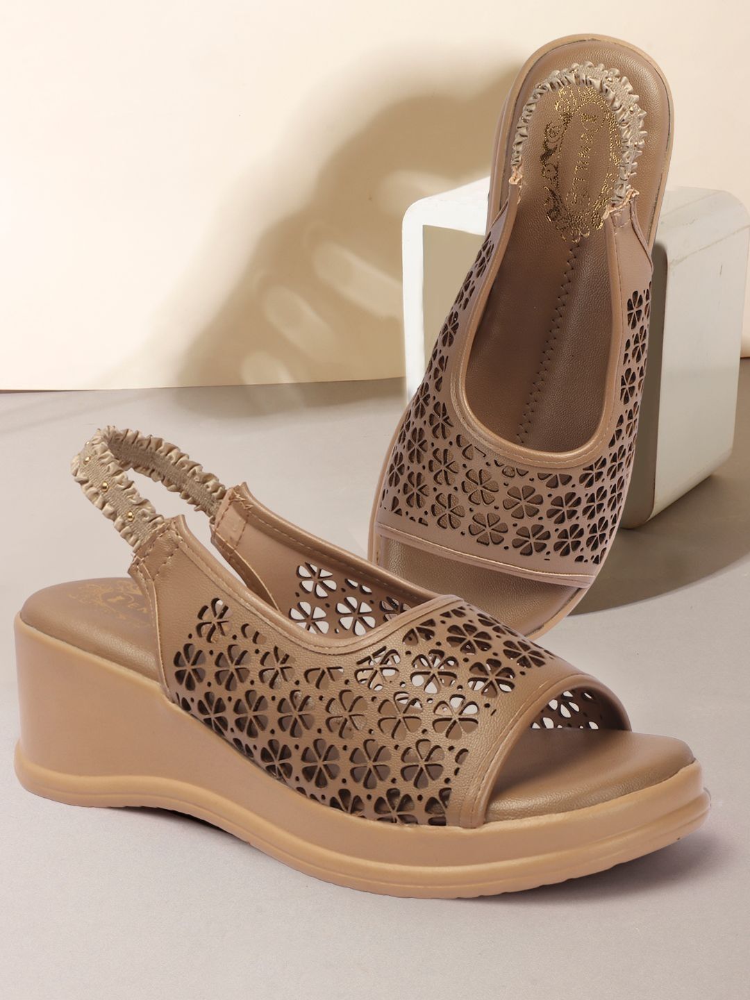 Denill Textured Wedge Sandals with Laser Cuts-image-41