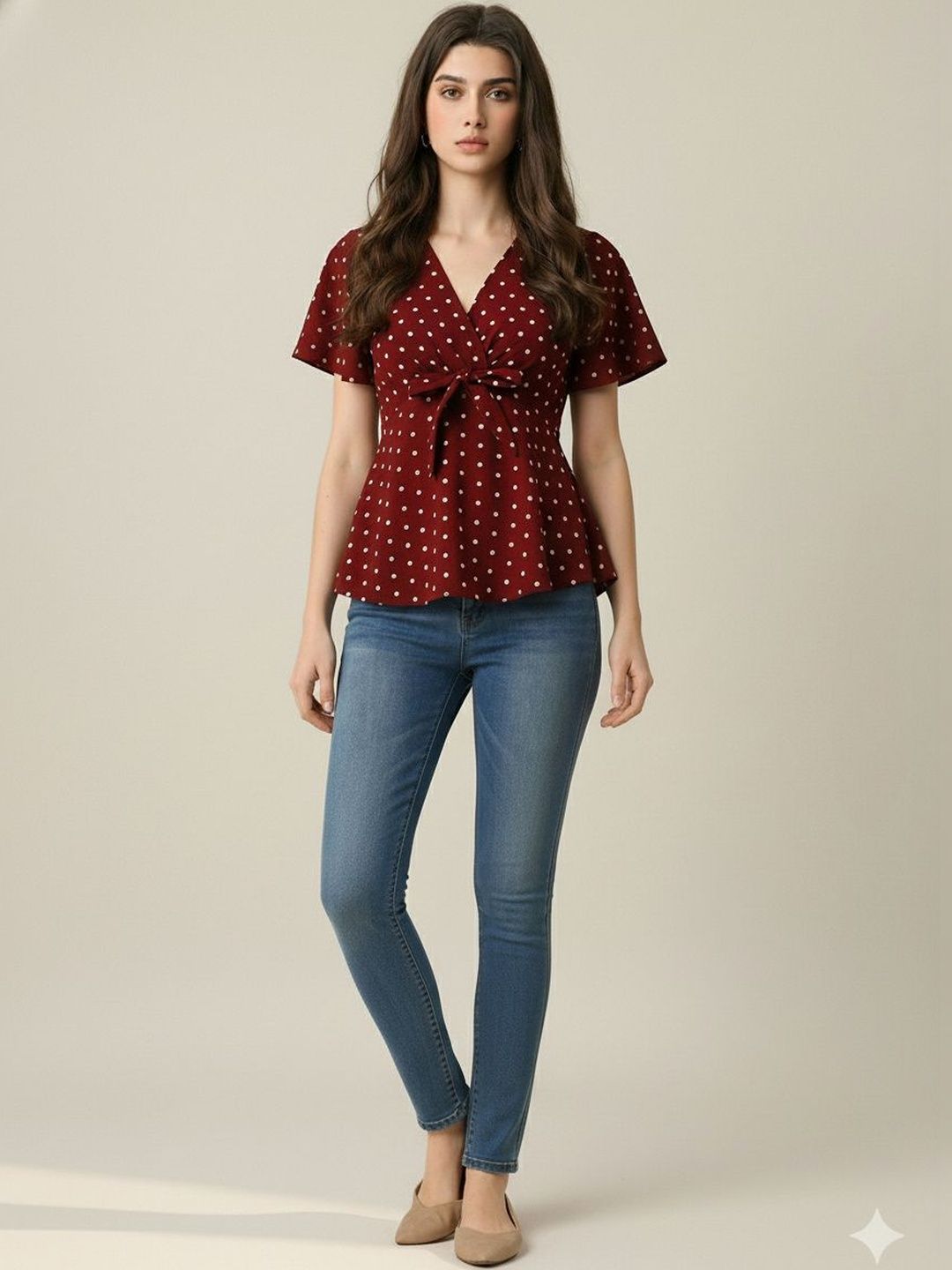 SZN Polka Dot Print Crepe Wrap Top-image-7