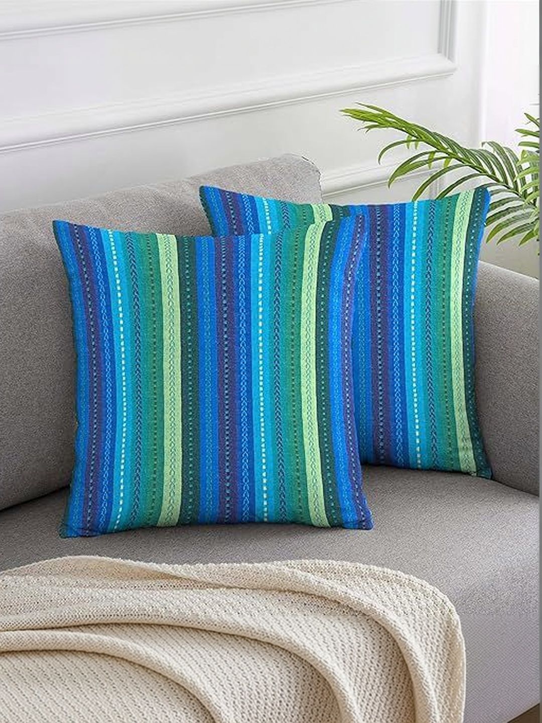 KNOTTING HOME Set of 2 Striped Square Cushion Covers-picture-42