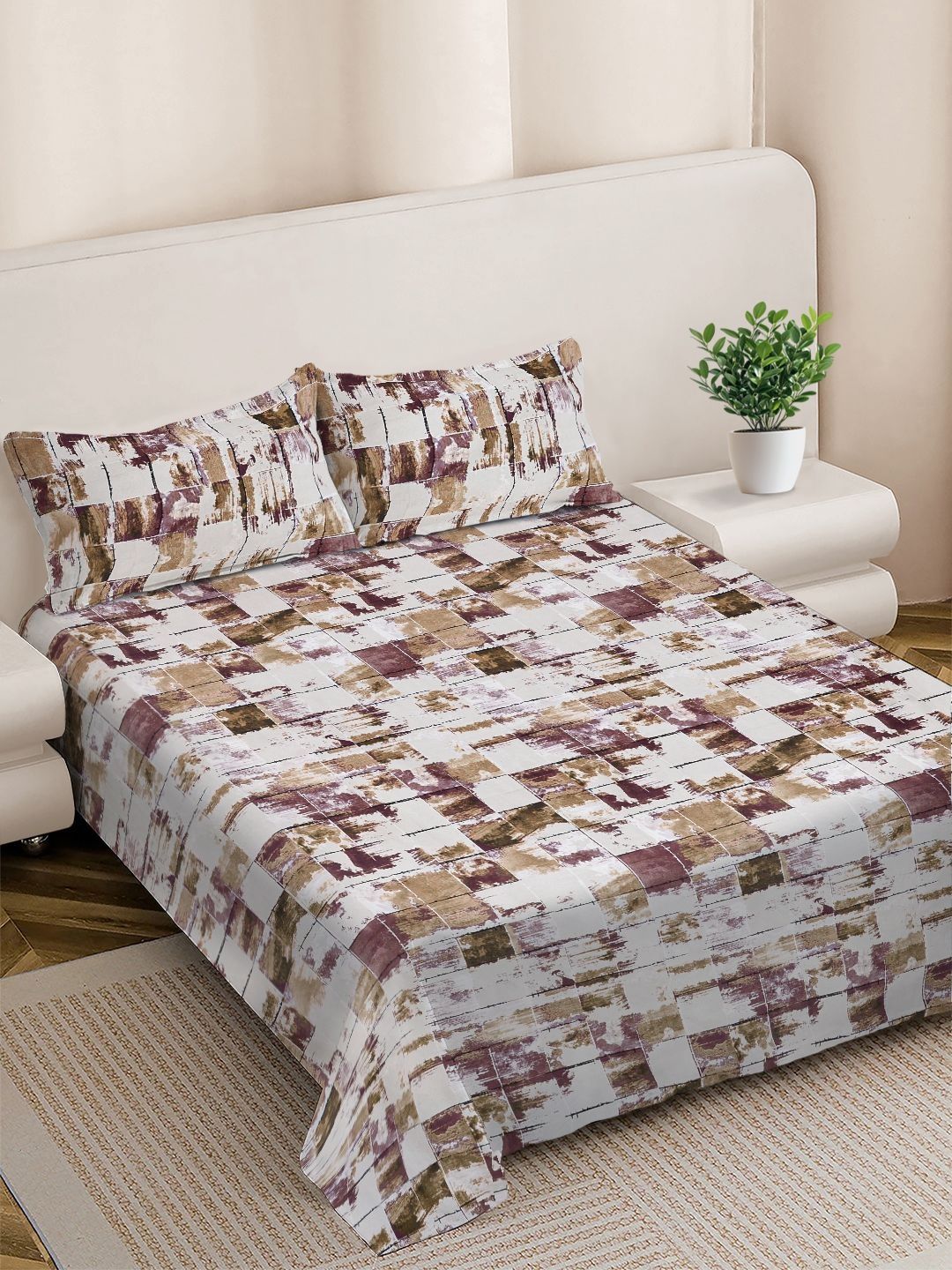 Myntra Elegant Homes White 300 TC King Bedsheet with 2 Pillow Covers-image-28
