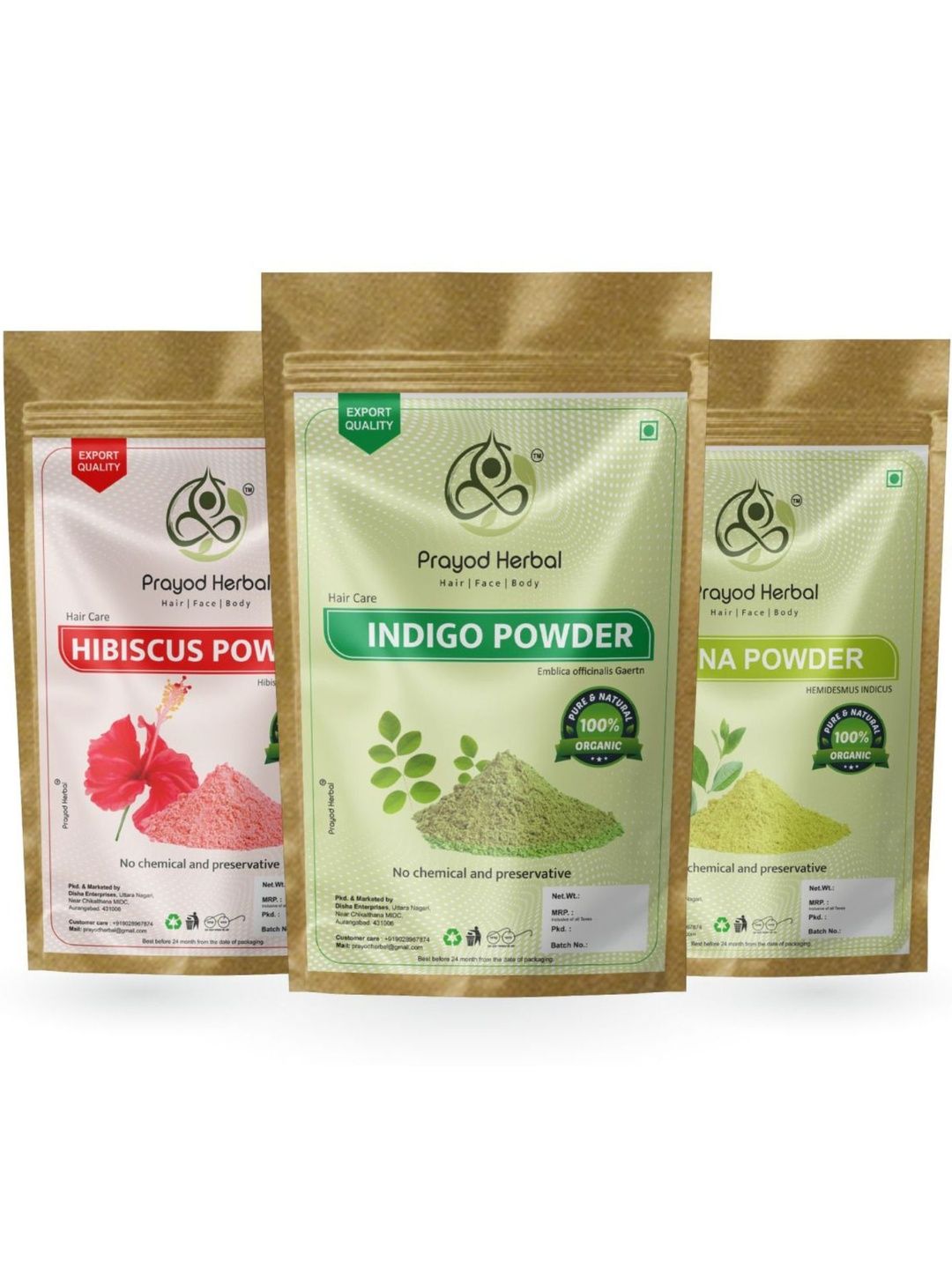 PRAYOD HERBAL Set Of 3 Indigo Hibiscus & Heena Hair Powder - 100 g Each-image-29